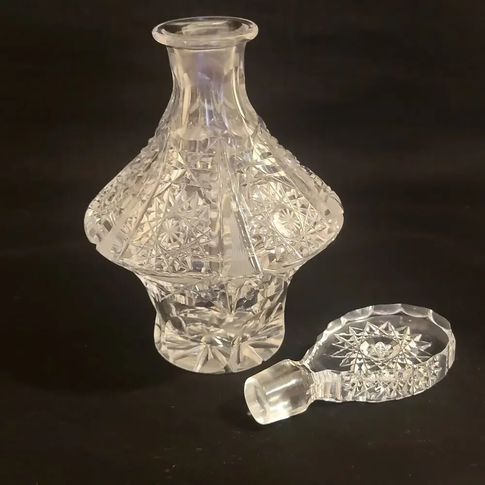 Vintage USSR Soviet-era cut crystal glass decanter Carafe with stopper